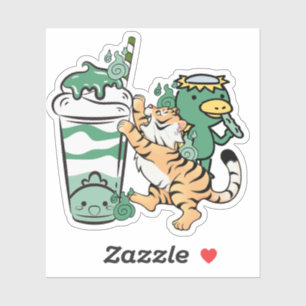 Kawaii Tiger und Matcha Milkshake Kappa Aufkleber