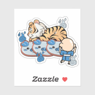 Kawaii-Tiger und Ungaikyo-Spiegel-Yokai Aufkleber