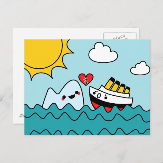 Kawaii Titanic Ship Iceberg Herzerbrochene Postkar Postkarte (Vorne/Hinten)