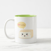 Kawaii Tofu, der Leute zum Liebetofu fragt Zweifarbige Tasse (Links)