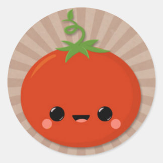 Kawaii Tomato auf braune Sternexplosion Runder Aufkleber