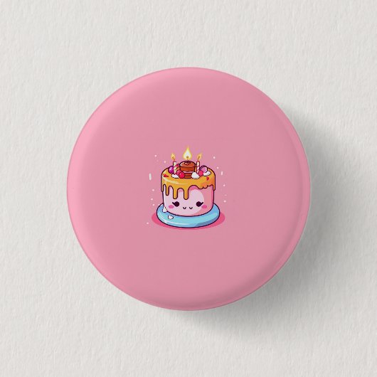 Kawaii-Torte Abzeichen/ Button/ Pin rosa Button (Vorderseite)