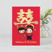 Kawaii Traditionelles Hochzeitspaar Einladung (Stehend Vorderseite)