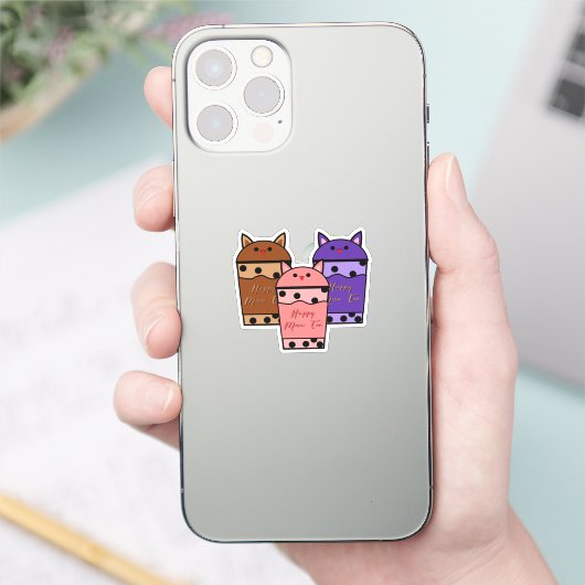 Kawaii Trio Meow Tea Vinyl Sticker (Telefon)