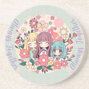 Kawaii Trio - Niedliche Anime Girls & Floral Vibes Getränkeuntersetzer