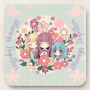 Kawaii Trio - Niedliche Anime Girls & Floral Vibes Getränkeuntersetzer