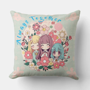 Kawaii Trio - Niedliche Anime Girls & Floral Vibes Kissen