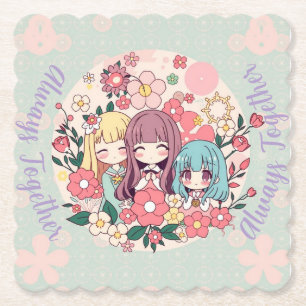 Kawaii Trio - Niedliche Anime Girls & Floral Vibes Untersetzer