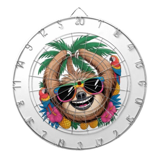Kawaii Tropical Sloth – Cute Summer Vibes Rainbow Dartscheibe (vorne)
