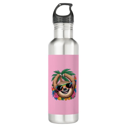 Kawaii Tropical Sloth – Cute Summer Vibes Rainbow Edelstahlflasche (Vorderseite)