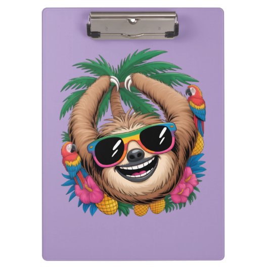 Kawaii Tropical Sloth – Cute Summer Vibes Rainbow Klemmbrett (Vorderseite)