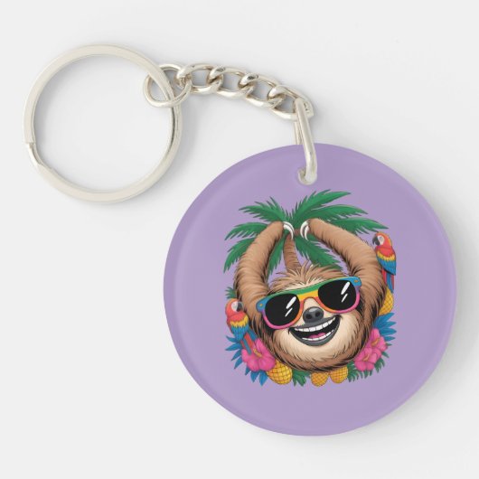 Kawaii Tropical Sloth – Cute Summer Vibes Rainbow Schlüsselanhänger (Vorderseite)