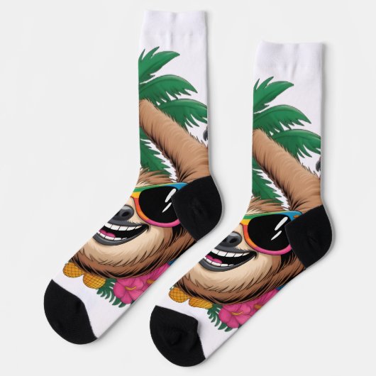 Kawaii Tropical Sloth – Cute Summer Vibes Rainbow Socken (Linkes Detail)