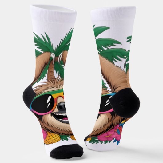 Kawaii Tropical Sloth – Cute Summer Vibes Rainbow  Socken (Gewinkelt)