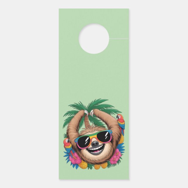 Kawaii Tropical Sloth – Cute Summer Vibes Rainbow  Türanhänger (Rückseite)