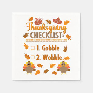 Kawaii Turkey Checklist Gobble Wobble Ugly Sweater Serviette
