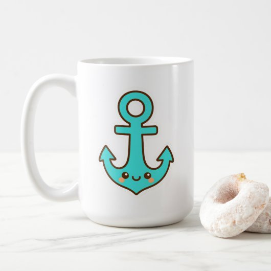 Kawaii Türkis Anchor - Whimsical & Cheerful Kaffeetasse (Mit Donut)