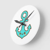 Kawaii Türkis Anchor - Whimsical & Cheerful Runde Wanduhr (Winkel)