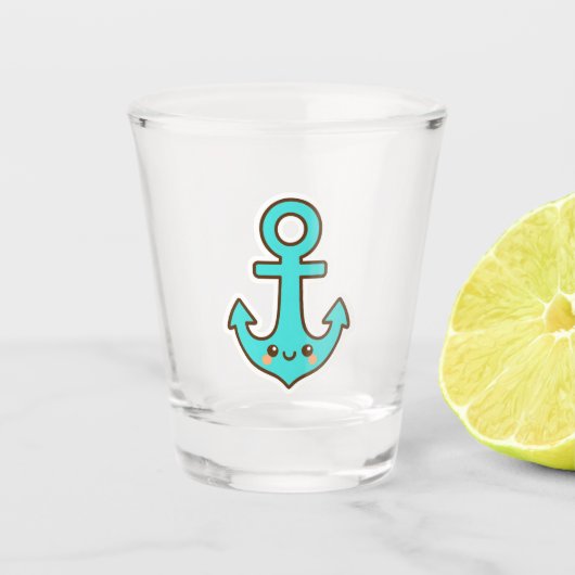 Kawaii Türkis Anchor - Whimsical & Cheerful Schnapsglas (Vorderseite)