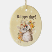 Kawaii-Uhu mit warmen Blätter Keramik Ornament (Rechts)