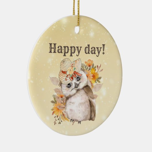 Kawaii-Uhu mit warmen Blätter Keramik Ornament (Rechts)