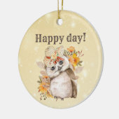 Kawaii-Uhu mit warmen Blätter Keramik Ornament (Links)