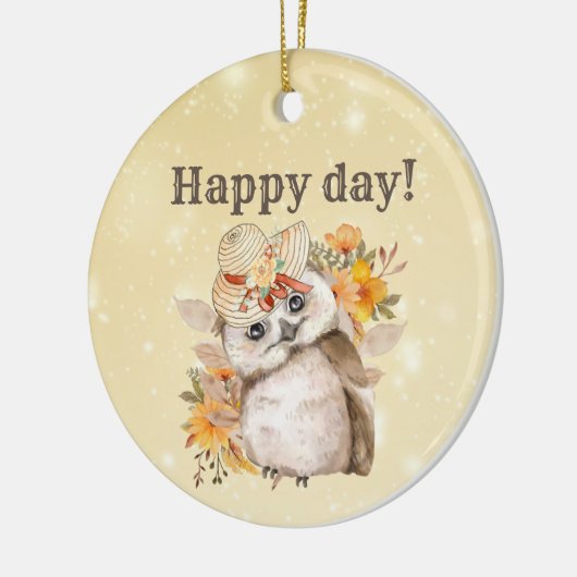 Kawaii-Uhu mit warmen Blätter Keramik Ornament (Links)