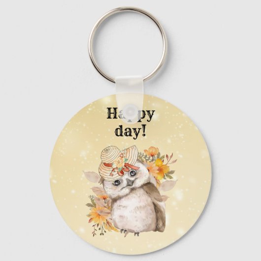 Kawaii-Uhu mit warmen Blätter Schlüsselanhänger (Vorderseite)