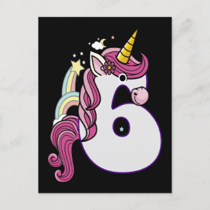 Kawaii Unicorn 6. Geburtstag Outfit Geschenk T - S Ankündigungspostkarte