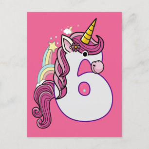 Kawaii Unicorn 6. Geburtstag Outfit Geschenk T - S Einladungspostkarte