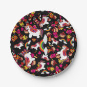Kawaii Unicorn Cupcake Doodles Personalisiert Pappteller (Vorderseite)