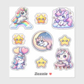 Kawaii Unicorn Fantasy Sticker Pack (Blatt)