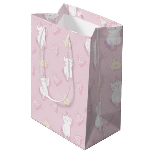 Kawaii Unicorn Katze Niedlich Caticorn für Kinder Mittlere Geschenktüte (Rückseite Schrägansicht)