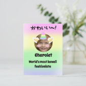 Kawaii Unicorn Purikura Stil anpassbar Postkarte (Stehend Vorderseite)