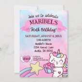Kawaii Unicorn Rainbow Pink Blue Birthday Einladung (Vorderseite)