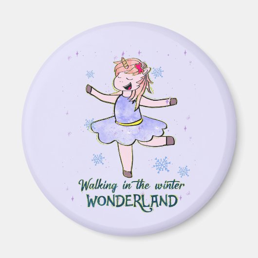 Kawaii Unicorn | Wandern im Winter Magnet (Vorne)