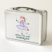 Kawaii Unicorn | Wandern im Winter Metall Brotdose (Rückseite)