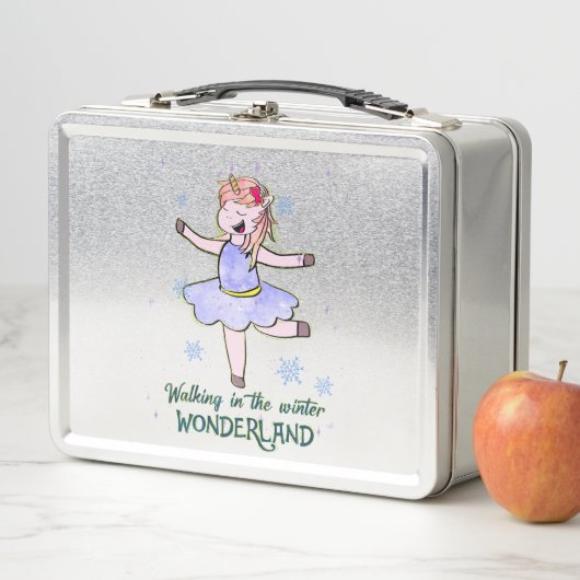 Kawaii Unicorn | Wandern im Winter Metall Brotdose (Beispiel)