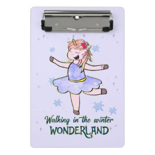Kawaii Unicorn Wandern im Winter Mini Klemmbrett