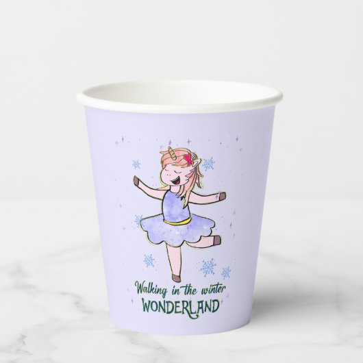 Kawaii Unicorn | Wandern im Winter Pappbecher (Vorderseite)