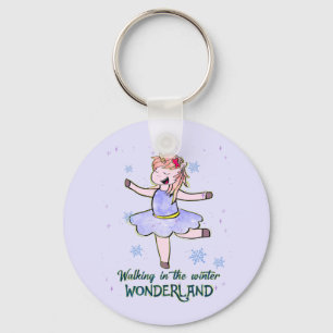 Kawaii Unicorn Wandern im Winter Schlüsselanhänger