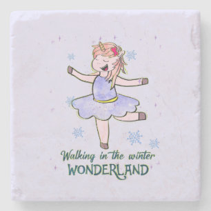 Kawaii Unicorn Wandern im Winter Steinuntersetzer