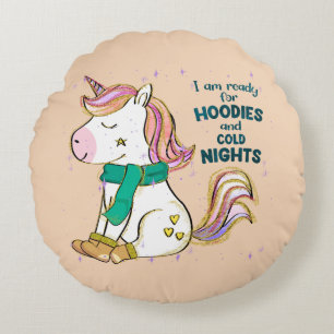 Kawaii Unicorn Winter und Feiertage Rundes Kissen