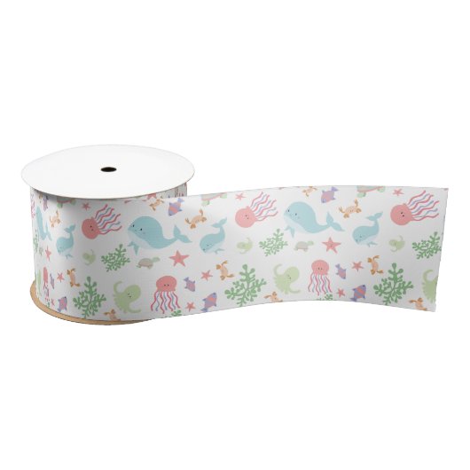 Kawaii unter der Sea Baby Shower Neutral Pastel Satinband (Spule)