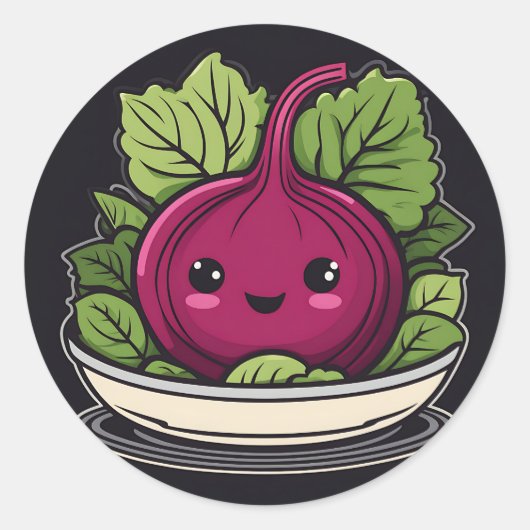 Kawaii Veggie Salad Beet Runder Aufkleber (Vorderseite)
