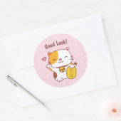 Kawaii Viel Glück Cat Japanisch Maneki Neko Runder Aufkleber (Umschlag)
