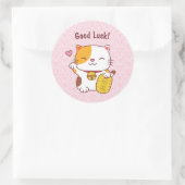 Kawaii Viel Glück Cat Japanisch Maneki Neko Runder Aufkleber (Tasche)