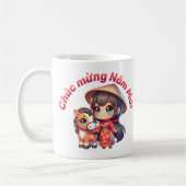 Kawaii Vietnamese New Year Girl & Horse Kaffeetasse (Links)