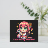 Kawaii Vietnamese New Year Girl & Snake Postkarte (Stehend Vorderseite)