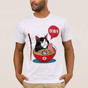 Kawaii Vintage-Stil japanische Ramen-Katze T-Shirt